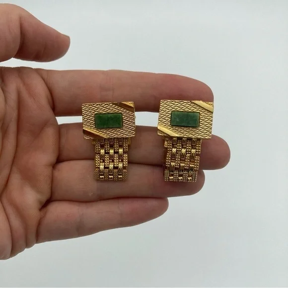 Vintage Dante Men’s Genuine Mesh Wrap-Around Green Stone Cufflinks